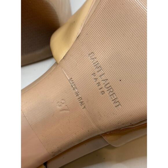 SAINT LAURENT Paris Women's Patent Nude Platform Stiletto Ankle-Strap Heels SZ37 - Picture 12 of 13